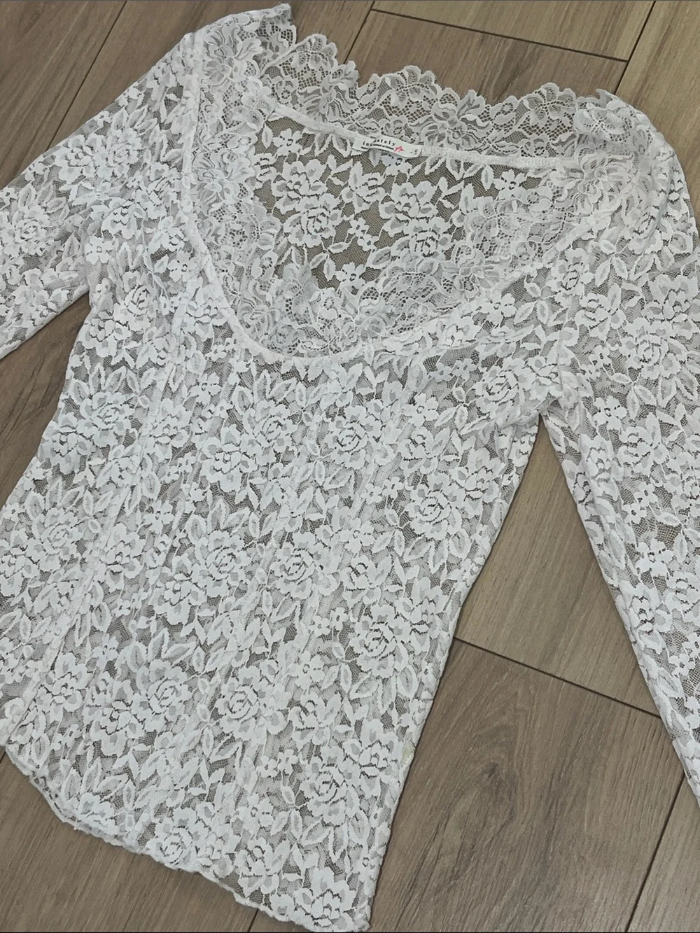 Free People All Night Lace Long-Sleeve Scoop Neck Top in Petal